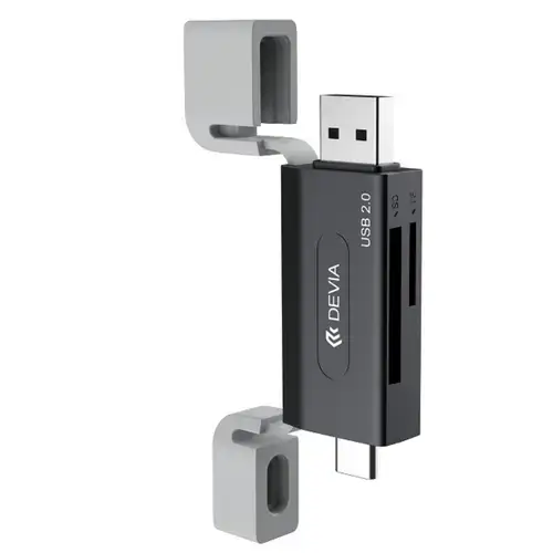 Cititor Card Devia Leopard Series DVCCLS2N, 2in1 USB, Type-C, SD/TF (Negru/Gri)