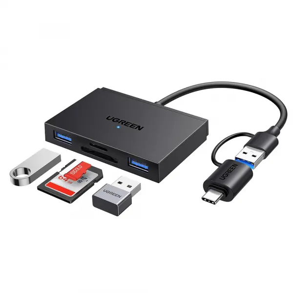Cititor Card USB / USB-C UGREEN CM812 (45167), SD - microSD - 2 x USB-A, Negru