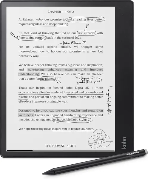 Cititor de cărți electronice Kobo - Elipsa 2E, 10.3'', 32GB, Stylus, Black