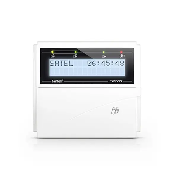 Cititor de proximitate cu tastatura LCD Satel ACCO-KLCDR-W, 125 kHz, cod, card, buzzer, tamper, alb