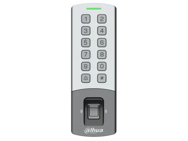 Cititor de proximitate standalone Dahua ASI1212M-DW, Wi-Fi, amprenta, carduri 125kHz, parola, 10.000 utilizatori, RS-485 Wiegand, IP65, IK08