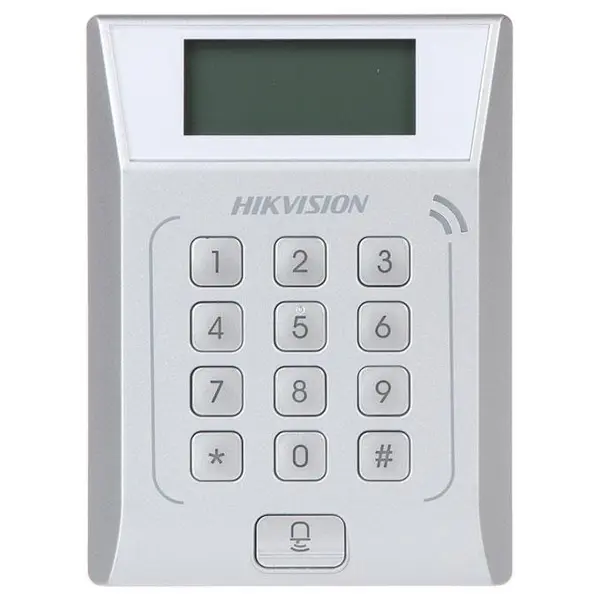 Cititor stand-alone cu tastatura si card Hikvision DS-K1T802E, cartele EM 125Khz, capacitate 3000 carduri si 10000 evenimente