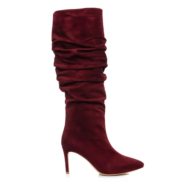 Cizme Crete Piele Intoarsa Eva 40, Burgundy - 41 / 8 cm