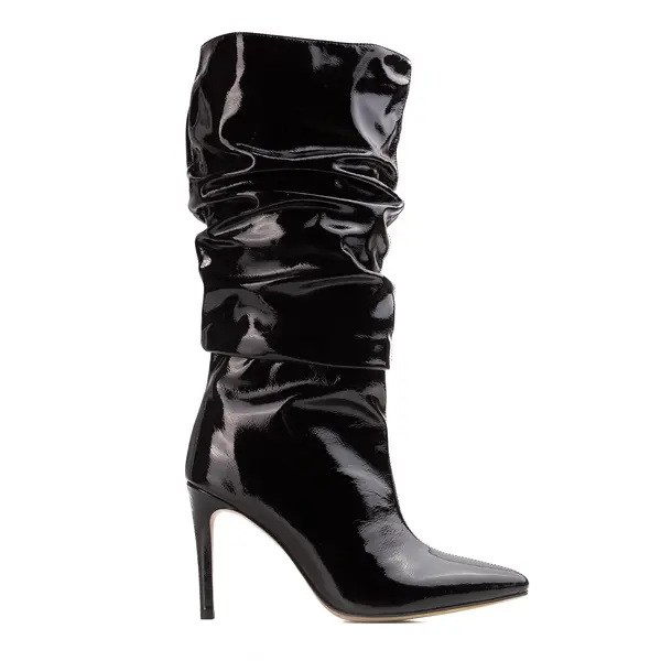 Cizme Crete Piele Lacuita Eva 40, Negre - 34 / 8 cm