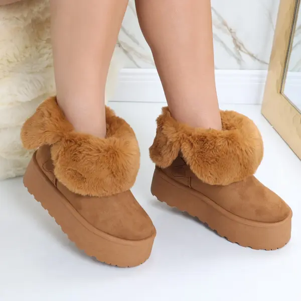 Cizme Dama Imblanite Camel din Piele Ecologica Intoarsa Almina