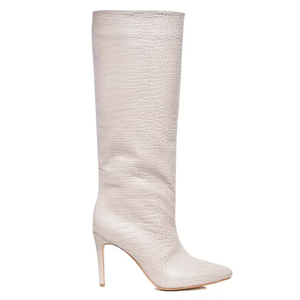Cizme Ilona Piele Embosata, Sub Genunchi, Gri Deschis - 38 / 9.5 cm