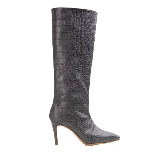 Cizme Ilona Piele Embosata, Sub Genunchi, Gri Inchis - 42 / 8 cm
