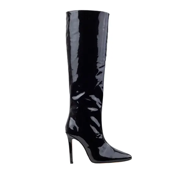 Cizme Ilona Piele Lacuita, Sub Genunchi, Negre - 35 / 8 cm