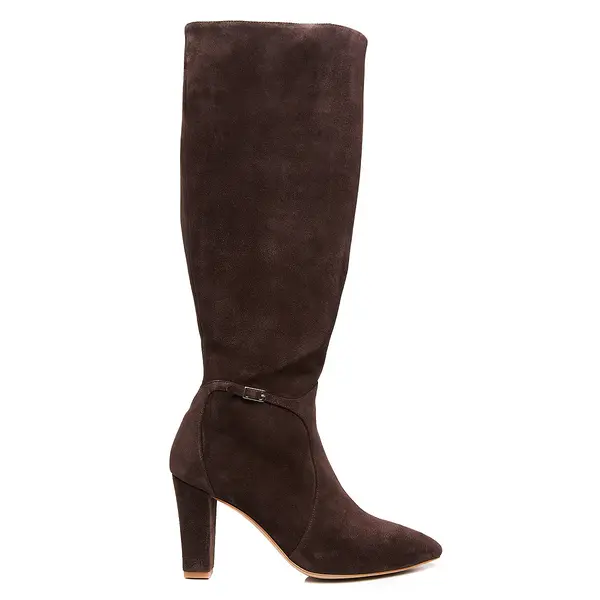 Cizme Lucy Piele Intoarsa, Sub Genunchi, Maro Inchis - 42 / 9.5cm - Subtire