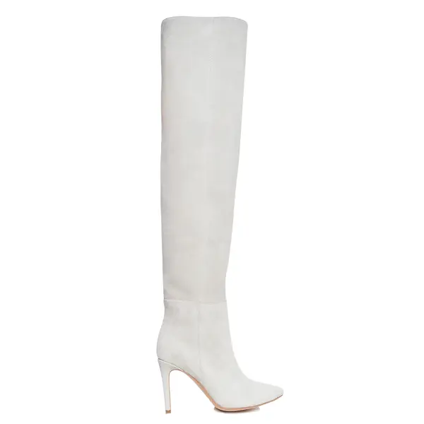 Cizme Lungi Milana Piele Intoarsa, Gri Deschis - 42 / 9.5 cm
