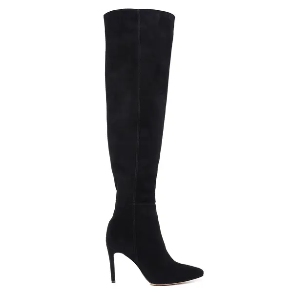 Cizme Lungi Milana Piele Intoarsa, Negre - 41 / 8 cm