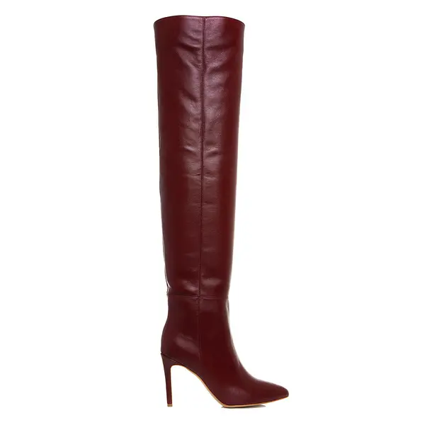 Cizme Lungi Milana Piele Naturala, Burgundy - 35 / 8 cm