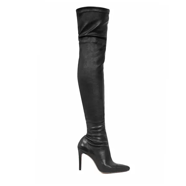 Cizme Mia din Piele Elastica, Peste Genunchi, Negre - 40 / 11 cm