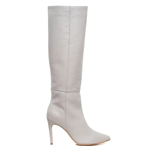 Cizme Milla Piele Naturala, Sub Genunchi, Gri Deschis - 40 / 9.5 cm