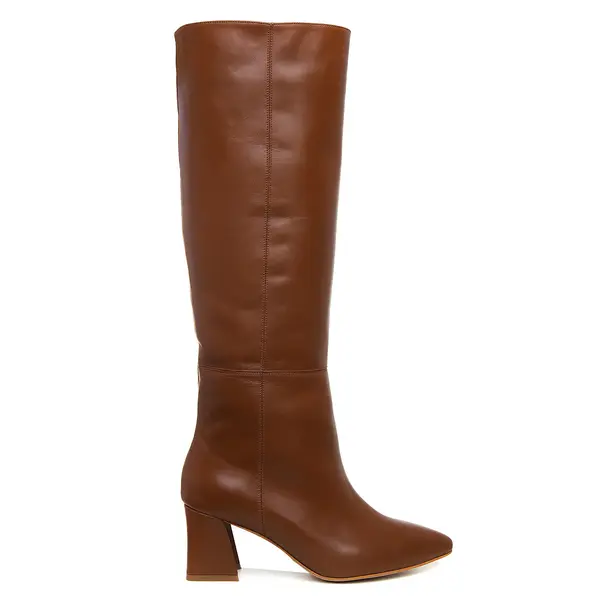 Cizme Milla Piele Naturala, Sub Genunchi, Maron-Caramel, Toc Gros - 41 / 8 cm