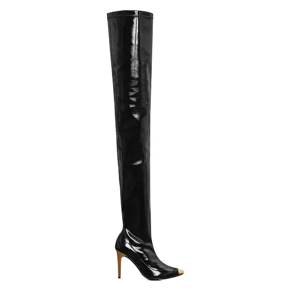Cizme Punk din Piele Ecologica, Peste Genunchi, Negre - 36 / 10 cm