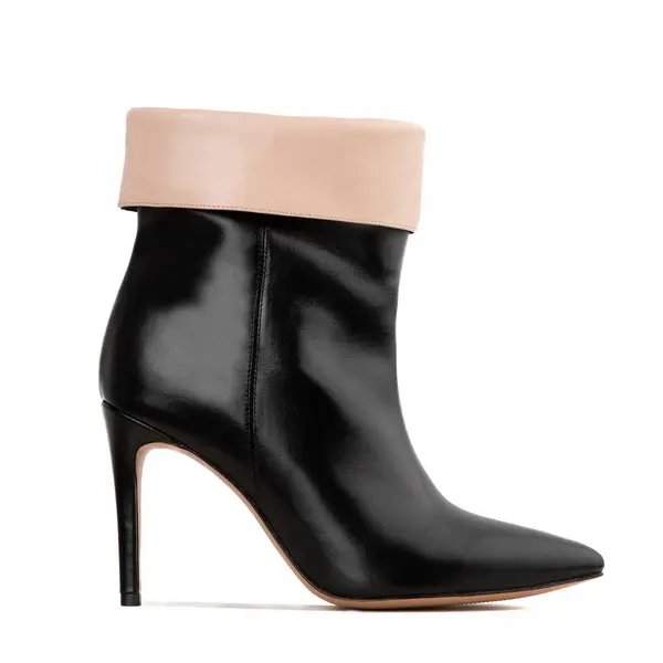 Cizme scurte Piele Naturala, Negru/Nude - 41 / 8 cm