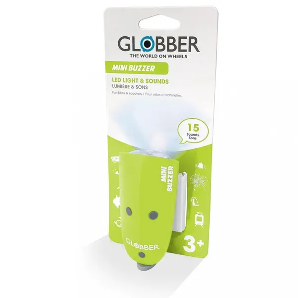 Claxon Globber Mini Buzzer, cu lumina LED si 15 sunete diferite, culoare verde