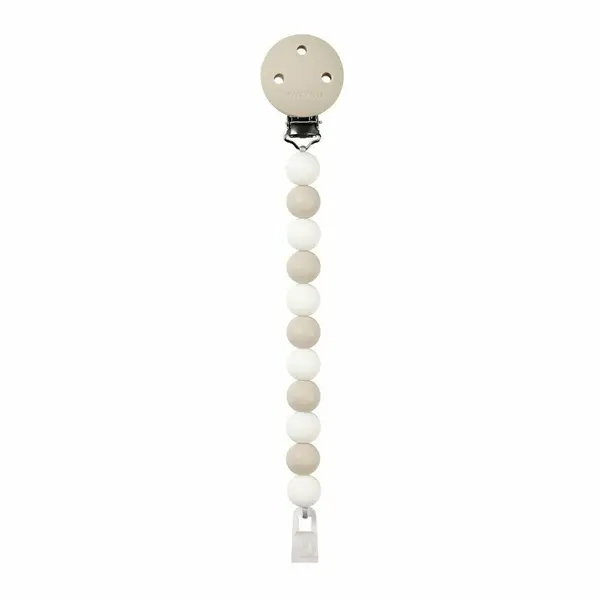 Clema pentru suzeta, Nattou, 100% silicon fara BPA, Cu sistem de prindere la suzeta, Cu margele, 30x7x18 cm, Neutru/Alb