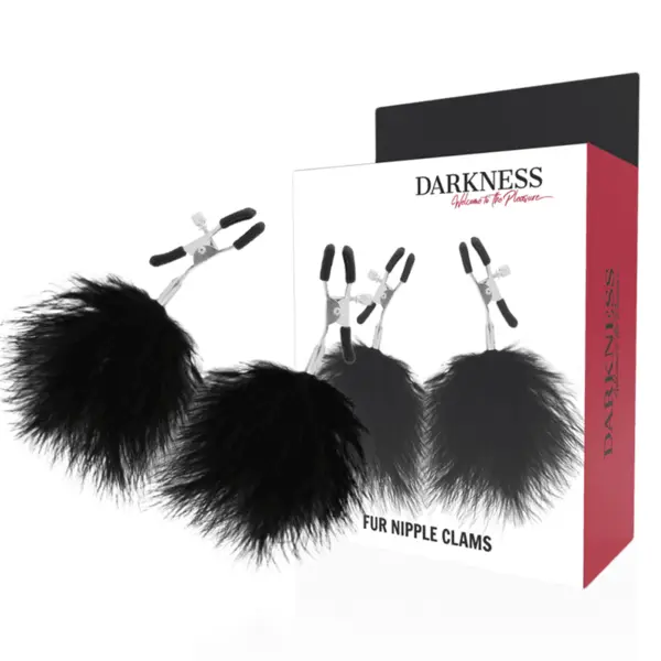 Cleme pentru sfârcuri Darkness – Pom-Pom, ajustabile, din metal, pentru stimulare erotică și jocuri BDSM, set 2 bucăți