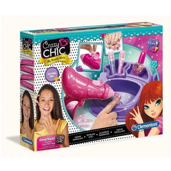 Clementoni Set manichiura pentru copii Crazy Chic pistol cu sclipici, varsta 7+
