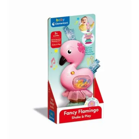 Clementoni - Zornaitoare interactiva flamingo cu melodii ce contribuie la dezvoltarea multisenzoriala