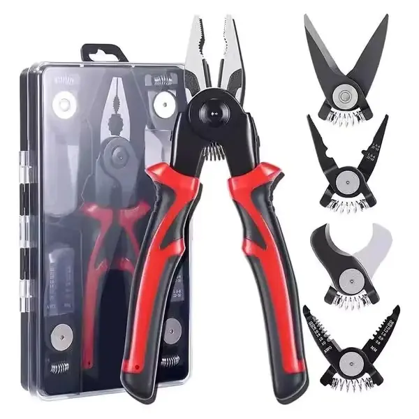 Clește multifuncțional 5 în 1 cu capete interschimbabile, Patent, Taietor Cablu, Dezizolator, Cleste Sertizare, Foarfeca de tabla, cap interschimbabil, maner ergonomic, izolat electric