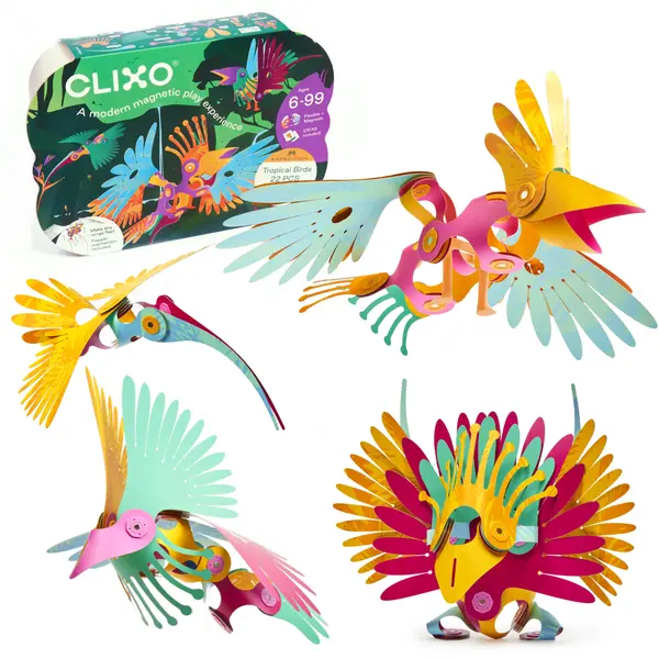 Clixo Clixo® joc magnetic de construit - Pasari tropicale (22 piese)