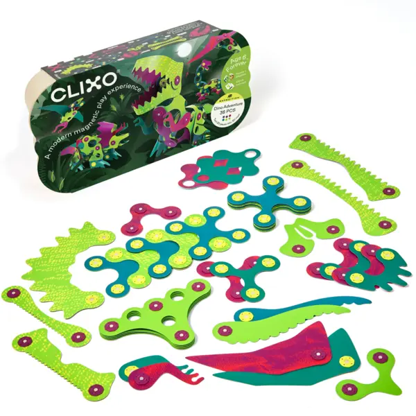 Clixo joc magnetic de construit - Aventuri cu dinozauri (36 piese)