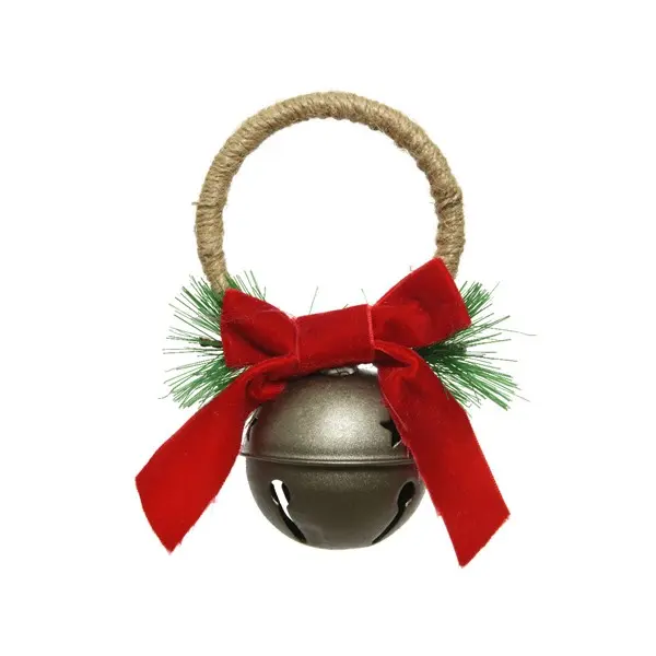 Clopotel - Door Hanger Iron Antique 1 Bell, With Green, Oxblood Velvet Bow | Kaemingk