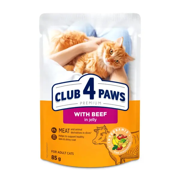 CLUB 4 PAWS, Vită, plic hrană umedă pisici, (în aspic), 85g