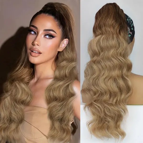 Coada Par Ondulat 70 Cm - Ombre Saten Inchis - Blond Mediu