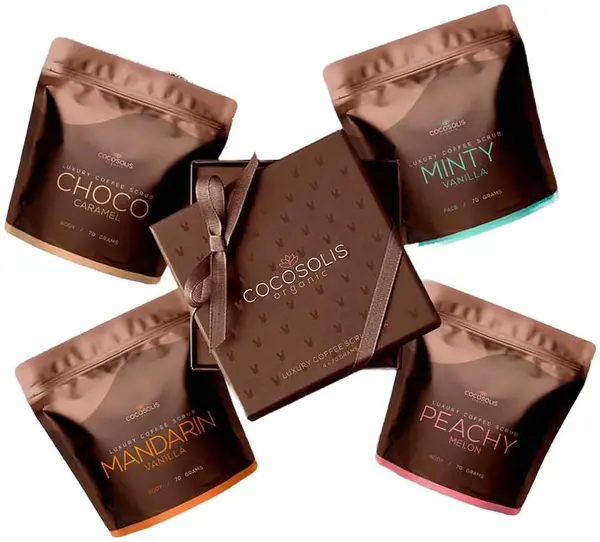 Cocosolis Cutie de lux cu 4 exfoliante organice naturale, 4 x 70 g