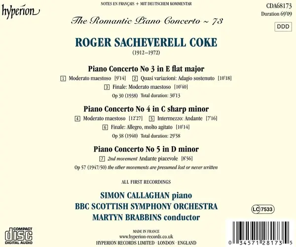 Coke: Piano Concerto No 3, Op 30 / Piano Concerto No 4, Op 38 / Piano Concerto No 5, Op 57 | Simon Callaghan, BBC Scottish Symphony Orchestra, Martyn Brabbins