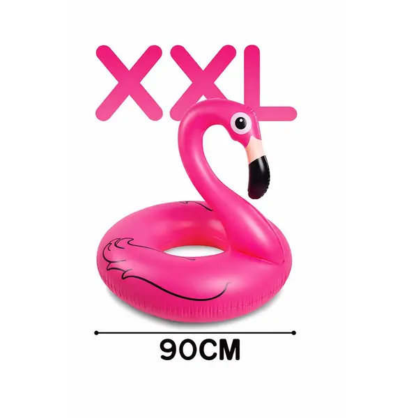 Colac gonflabil flamingo roz, pentru adulti si copii, material pvc, 90 cm