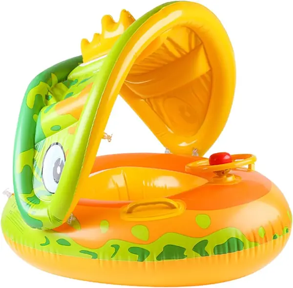 Colac gonflabil pentru copii - model crocodil cu volan si parasolar