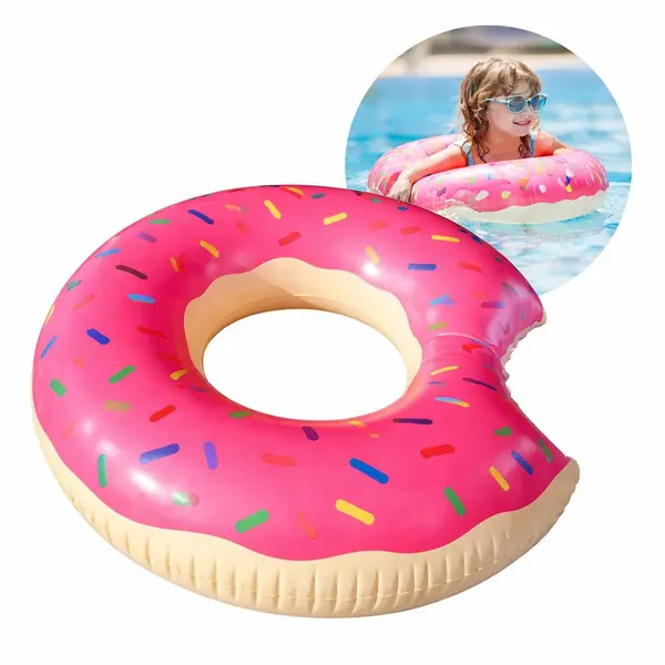 Colac gonflabil tip gogoasa, colac piscina decor dulce, plutitor apa adulti si copii, model colorat cu glazura si bombonele, 29 cm diametru interior