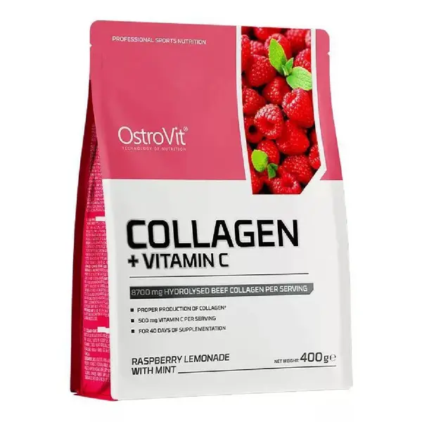 Colagen cu Vitamina C, aroma de zmeură cu mentă, 400g, OstroVit