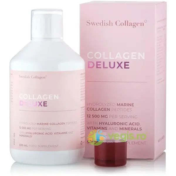 Colagen Deluxe Lichid Hidrolizat Tip 1 si 3 cu 12500mg, Acid Hialuronic 75mg, Biotina 5000mcg, MSM, Zinc, Siliciu si Vitamine 500ml
