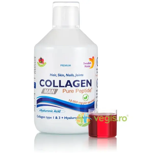 Colagen Lichid Hidrolizat pentru Barbati Tip 1 si 3 - 10000mg + Acid Hialuronic, Vitamina E, Cupru, Siliciu, Vitamine 500ml