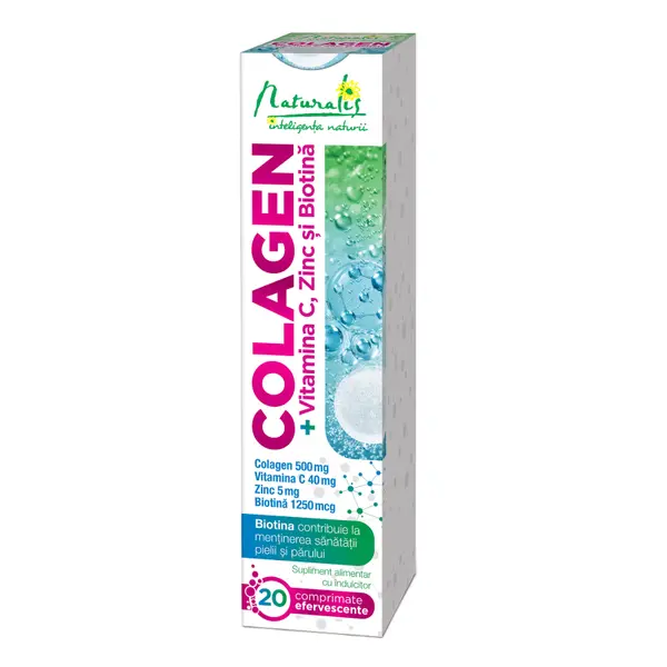 Colagen + Vitamina C, Zinc și Biotina, 20 comprimate efervescente, Naturalis