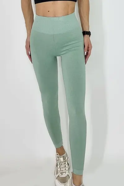 Colanti fitness Enoria, cu banda modelatoare in talie si efect de push up, Verde