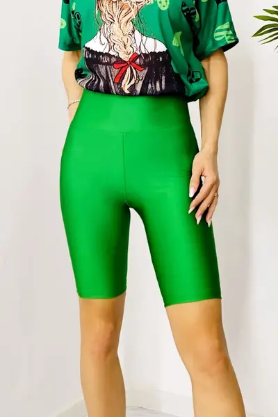 Colanti fitness Oliver, cu banda modelatoare in talie si aspect metalizat, Verde