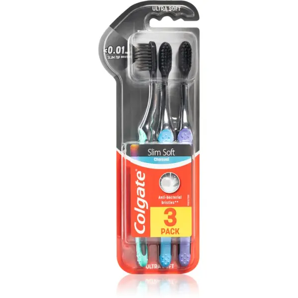 Colgate Slim Soft Active Periuțe de dinți moi cu cărbune activ 3 buc