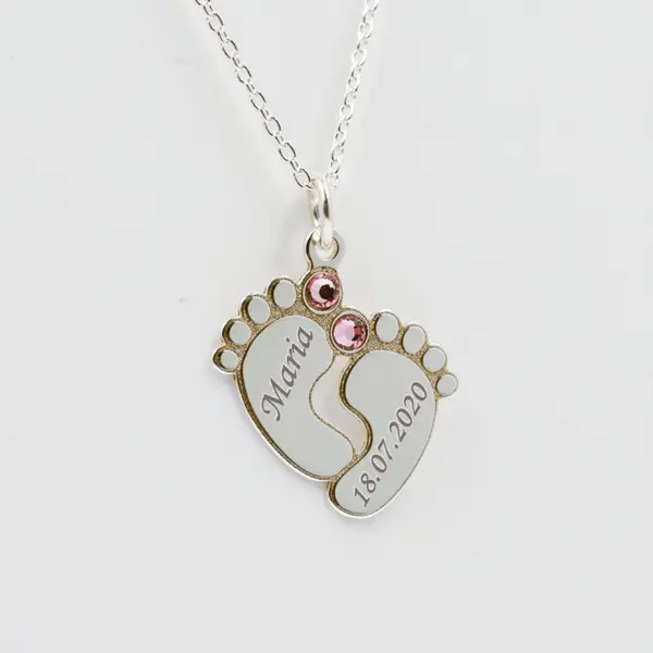 Colier cu pandantiv picioruse personalizat-argint .925 si cristal SWAROVSKI roz