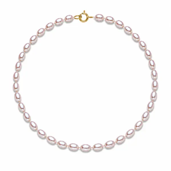 Colier cu Perle Ovale Albe la Baza Gatului, de 6 4 mm, Calitate AAA, Aur 14K KASKADDA