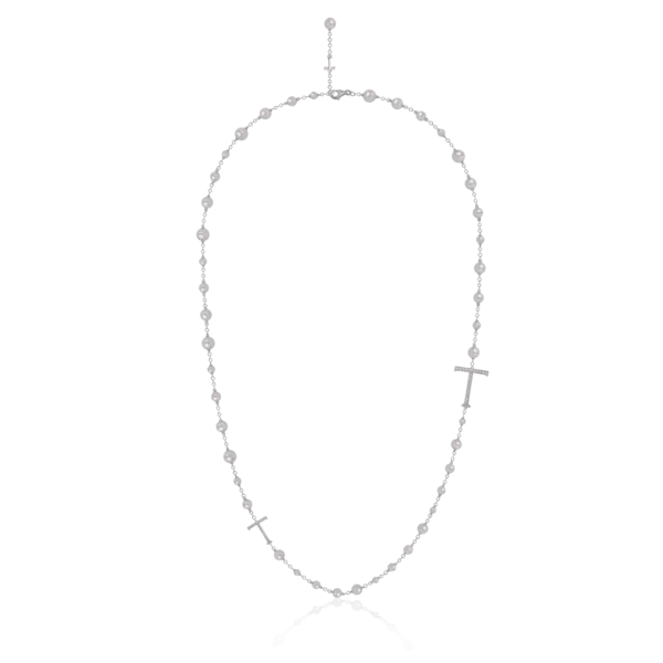 Colier din aur alb cu perle de cultura de 107.05ct si diamante de 0.5ct