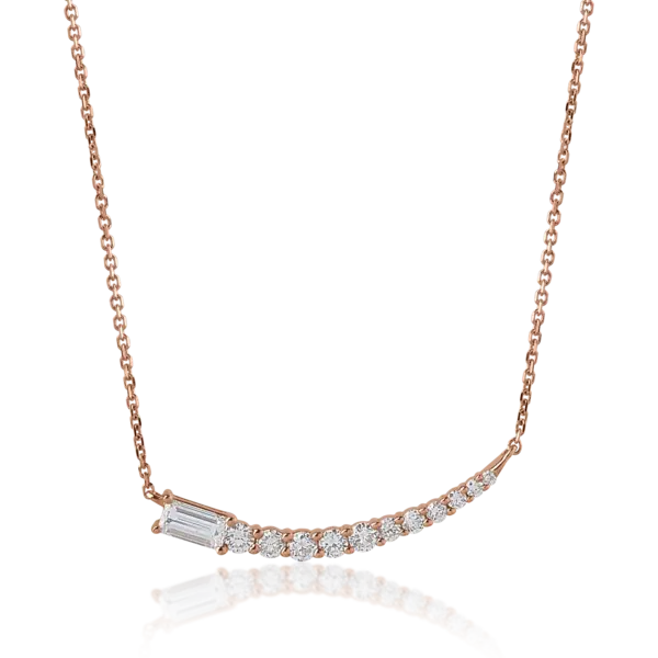Colier din aur roz cu diamante baguette si rotunde de 0.54ct