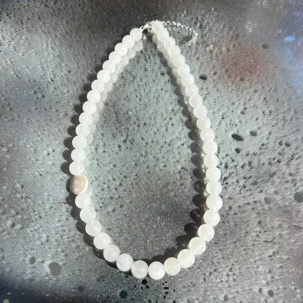 Colier jad alb si perla Purity#39