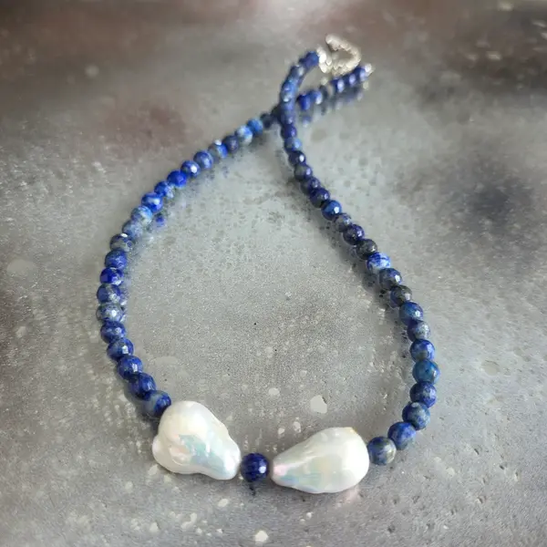 Colier lapis lazuli si perle Royalty#98